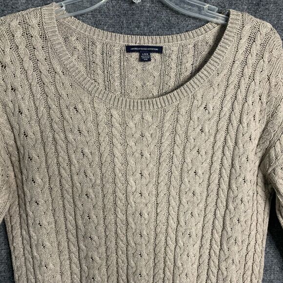 American Eagle Outfitters Tunic Sweater Women L Cable Stitch Mauve Beige Pull On - Picture 3 of 16